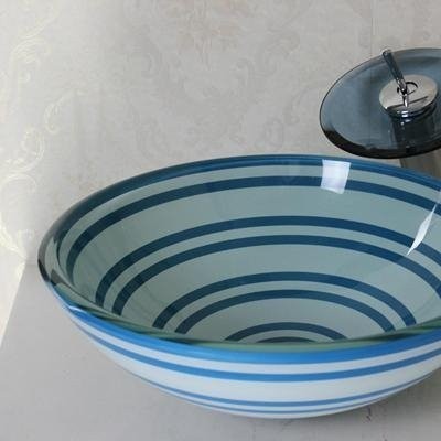 Contemporary Tempered Glass Vessel Sink With Hot And Cold Faucet Setpicture1