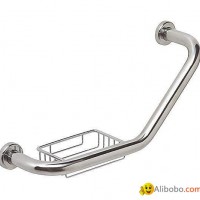 Angled grab bar with soap dish