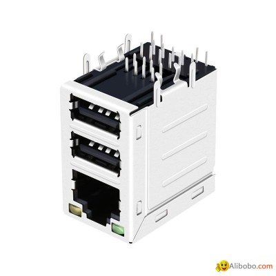 MJKF45104-PA88G-S-L3 Connector with a single RJ45 In Combination with 2USB portspicture1