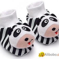 Black & White Pair of Panda Baby Booties Foot Rattles