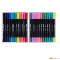 Dual Tip Fineliners & Brush Markers Pens Set, 12 Basic And 12 Bright Color Art M
