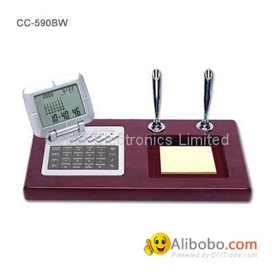 Wood Base Desk Perpedual Calendar w/ World Clock Calculatorpicture1