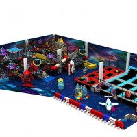 Space themed Children Amusement park with big slide and trampoline play area