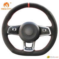Hand Sewing Stitched Suede Steering Wheel Cover Red Strip for Volkswagen Golf 7