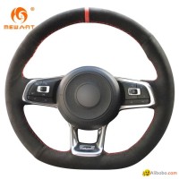 Hand Sewing Stitched Suede Steering Wheel Cover Red Strip for Volkswagen Golf 7