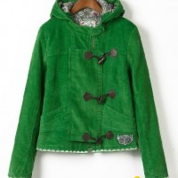 Ladies corduroy fabric winter padded coat with hood