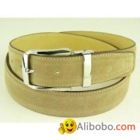 Suede Apricot Leather Belt with Pin Buckle
