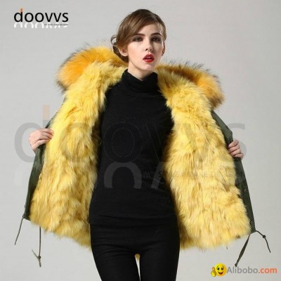 yellow real fox fur 100%liner women short style parkapicture1
