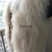 Women's mongolian fur slim fit vest with coin beads trimming