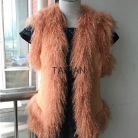 Women's brown mongolian fur  pigsuede with peace sign costomization is accepted