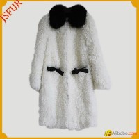 2015 hot style winter white women elegant black fox collar warm sheep fur coats