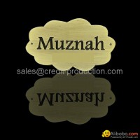Excellent quality zinc alloy custom cheap metal 24k gold plate abaya logo for se