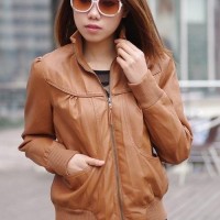 BROWN NICE STYLE PU LEATHER JACKET