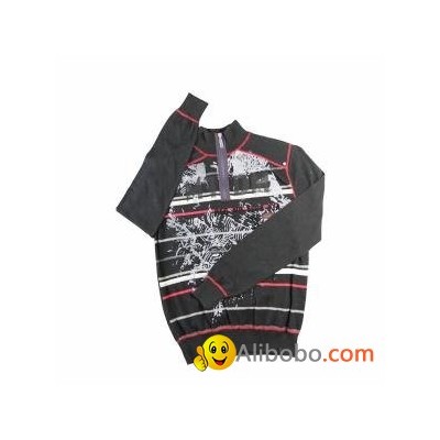 men's plastic zipper pullover striped printing sweater in three-thread coverstitpicture1