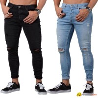 Men's Fashion High Street Ripped Slim Fit Skinny Stretch Denim Jeans