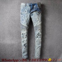 wholesale Balmain Men's Destroyed Slim-Fit Moto Jeans Men Cheap jeans drop shipp