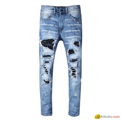 High Quality Heavy Material Stretchable Ripped Skinny Fit Men Jeanspicture1