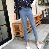 Spring dress women's high waist Joker slim jeans pencil pants light blue pants s