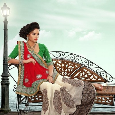 Matwali - Contemporary Cream and Red Color Designer Indian Sareepicture1