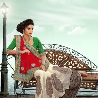 Matwali - Contemporary Cream and Red Color Designer Indian Saree
