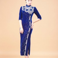 Women Vintage Beaded Velvet Cheongsam
