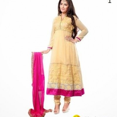Festive Beige Faux Georgette Semi-Stitched Salwar Suitpicture1
