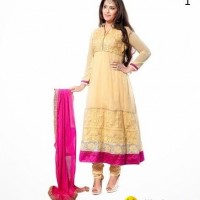 Festive Beige Faux Georgette Semi-Stitched Salwar Suit