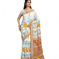 Daily Wear White Floral Print Cotton Saree