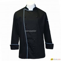Hot-sale Traditional Black Twill w/Blue Piping/Pocket chef coat/chefs wear