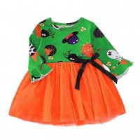 Halloween Baby Toddler Girl Pumpkin Ghost Printed Mesh Patchwork Dress
