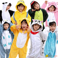 In-stocked Children Clothes 2023 Onesie Warm Flannel Pijamas Printed Animal Purp