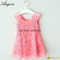 Angou SUMMER NEW children clothes girls beautiful lace dress good quality