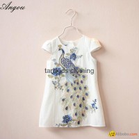 Angou New Arrival summer girls dress Peacock Embroidery dress Wholesale