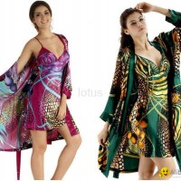Spring and summer silk sleepwear female sexy long-sleeve robe 2 piece set