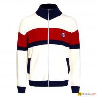 Cotton Bomber With Monogram Patch       Zip Up Striped Knit Jackets