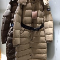 Belted Down filled Puffer Coat Womens Hooded long down coat