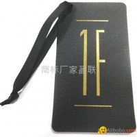 gold foil clothing die cut fabric string black paper hangtag