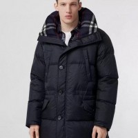 Hooded Goose Feather Check Puffer Down Coat Men Hooded Puffer Coat