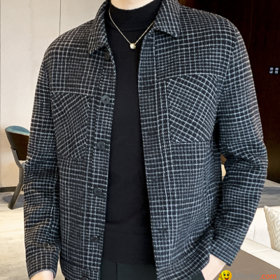 2021 men's jacket winter jacket youth short Plaid Wool Korean fashion leisurepicture1