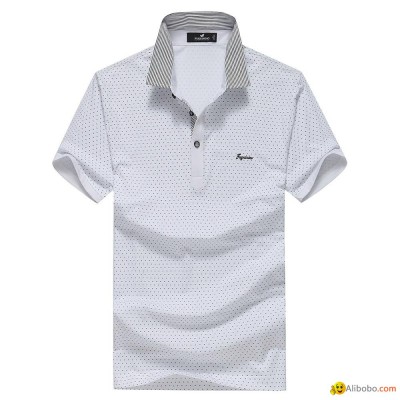 FUGUINIAO Men's Turn-down Collar White Polo Shirtpicture1