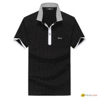 Fuguiniao Mens Slim Polka Dot Paddy Business Polo Shirts Black