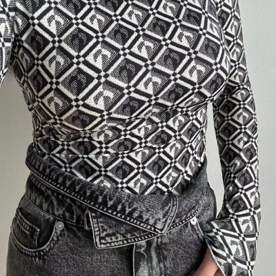 Marine Serre Black Moon Diamant Print Top Diamond Moon Crewneck Knit T-shirtpicture1