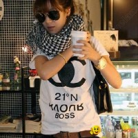 Womens Casual Letters Print Short Sleeve White Shirt Tops Blouse Tank Tshirt 067