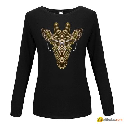 Sparkling rhinestone Custom Tshirts Animal Long Sleeve Shirt Rhinestone women Cpicture1