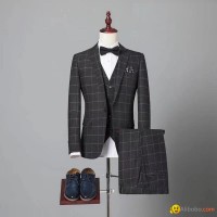 Classic Tweed Herringbone Wool Blend Men Suit 3 Pieces Blazer