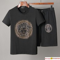Men Shirt Suit Short Sleeve Summer Youth Casual Solid T-shirt Shorts 2Pcs
