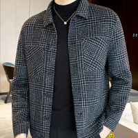 Men's jacket winter casual jacket youth short plaid woolen Korean style trendy h