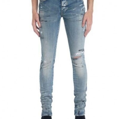 Amiri Men's Hand Painted Slit Knee Skinny Jeans cheap men jeans pantspicture1