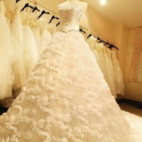 Factory Custom Made Strapless Beaded Full Flower Wedding Dresses