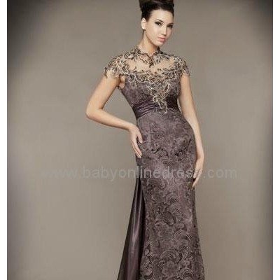 Sexy Lace Beading Cap Sleeves Sheath Evening Dresspicture1